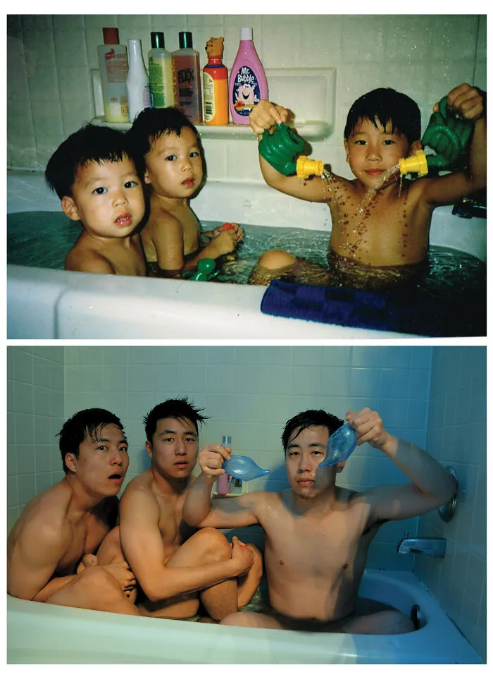 Hermanos en una bañera. 20 años de diferencia