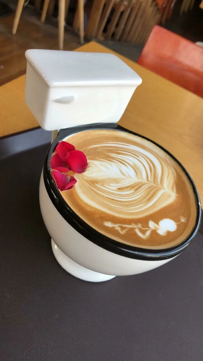 Rose Latte At A Toilet-Themed Cafe In Seoul