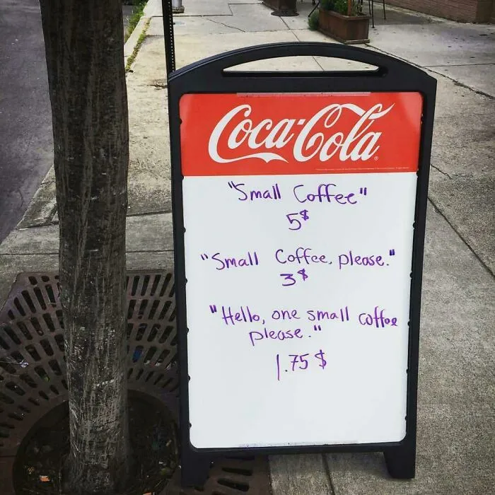 Cartel en una cafetería