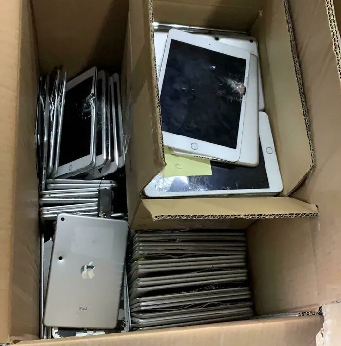 Just Some Ipads With Holes Drilled Into Them, As Apparently Some People Don’t Know How To Wipe A Device In Itunes To Remove Data.