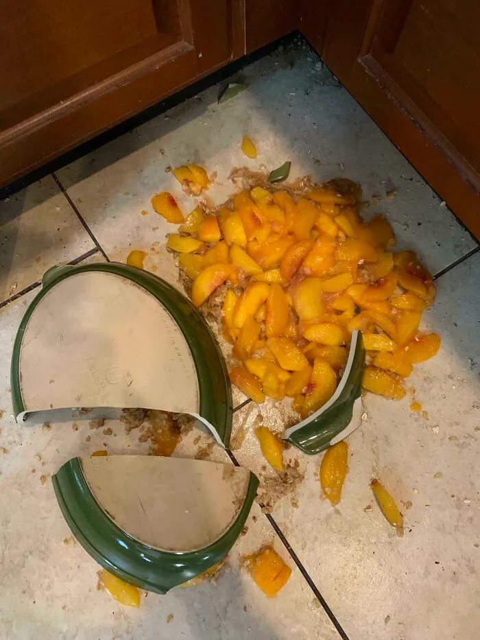 My Wife Worked For An Hour On This Peach Crisp And Burst Into Tears Right Before My Parents Showed Up To Our House