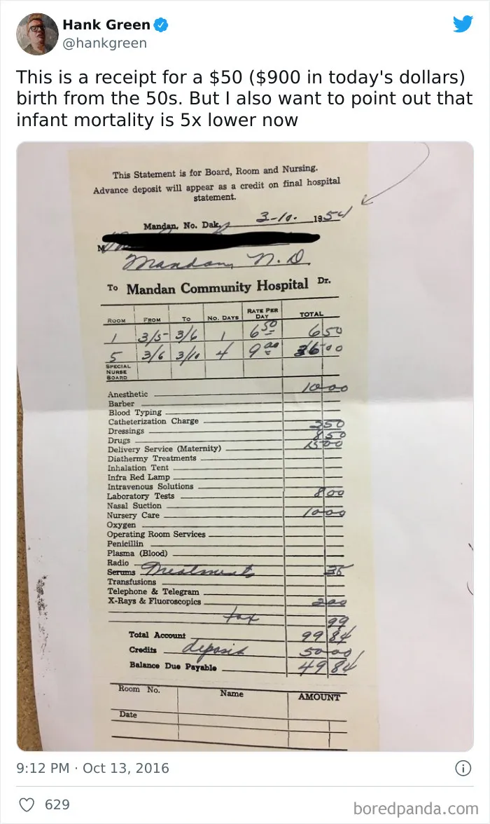 Factura médica de los años 50