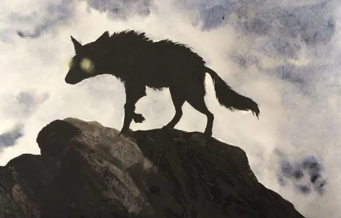 A Spooky Wolf Creature! I Did The Pattern On The Rocks With Clingfilm Then Peeled It Off