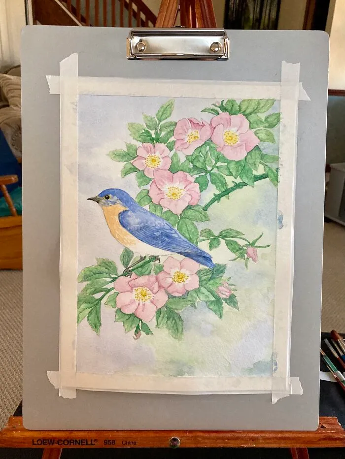 Bluebird And Wild Roses