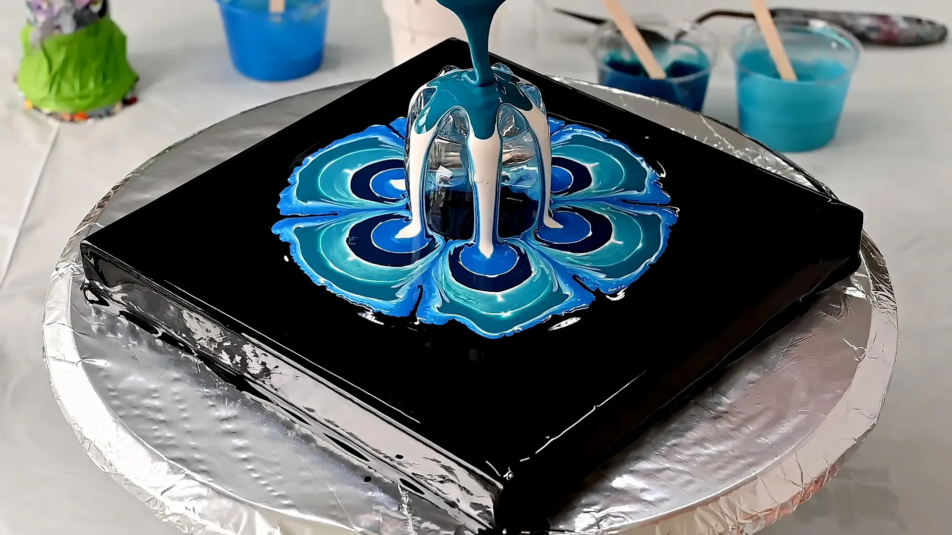 Tlp Pigments And Reverse Flower Dip~ Pouring Over Glass Bottom