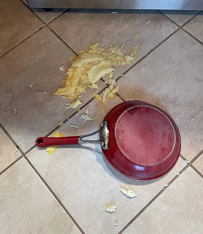 I Was Very Excited To Try To Make French Omelette This Morning. It Was Going Well Until It Quickly Went From Omelette Au Fromage To Omelette Au Floormage