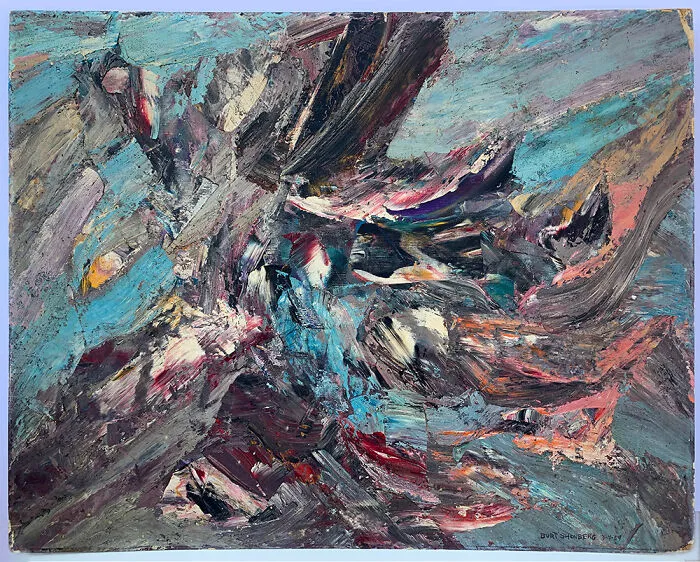 Burt Shonberg  Title Unknown Circa 1958 - 1960 Casein On Panel 20 X 16 Inches.  While This Painting Is Dated 3 - 4 - 59 And Predates His Participation In The Lsd Experiments With Dr. Oscar Janiger, It Bears A Striking Affinity To Works Known To Have Been Produced At The Time