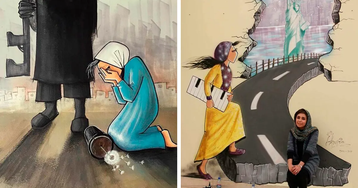 40 Obras conmovedoras realizadas por la 1ª mujer afgana en convertirse en artista callejera