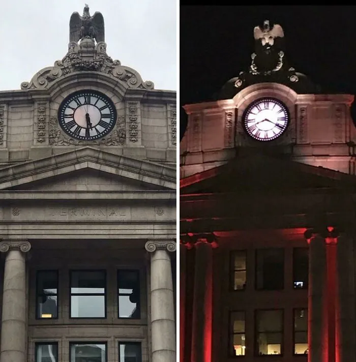 La estatua del águila en la estación sur se convierte en un pirata por la noche