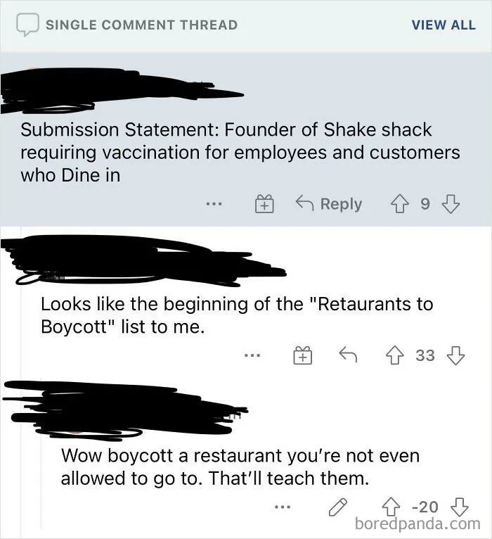 Anti-Vaxxers Wanting To Boycott Restaurants They Are Banned From