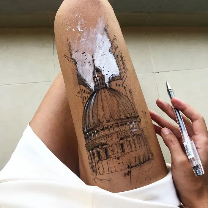 Artist Uses Her Own Thighs As A Canvas And Creates Stunning Ink Drawings (30 Pics)