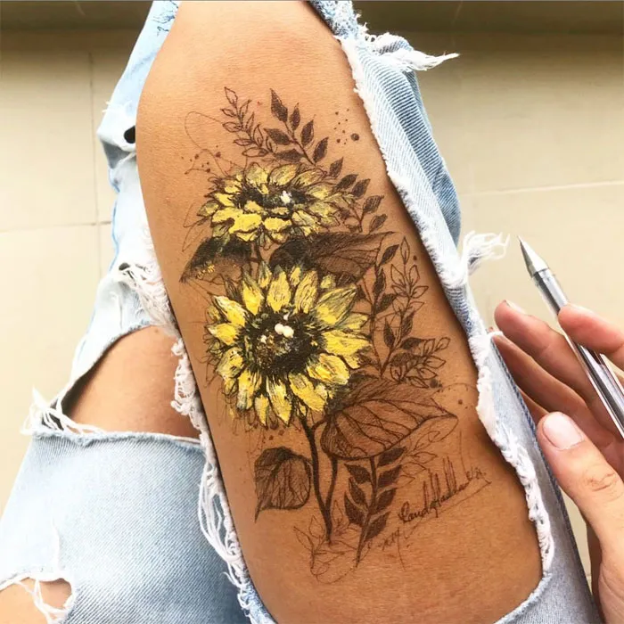 Artist Uses Her Own Thighs As A Canvas And Creates Stunning Ink Drawings (30 Pics)