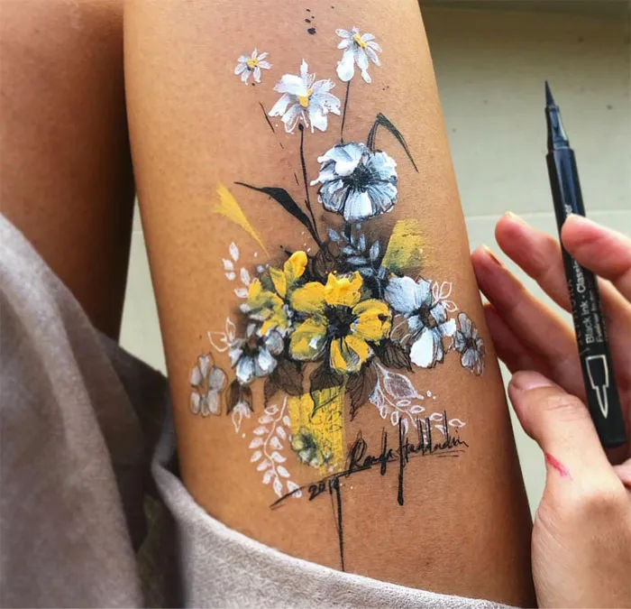 Artist Uses Her Own Thighs As A Canvas And Creates Stunning Ink Drawings (30 Pics)