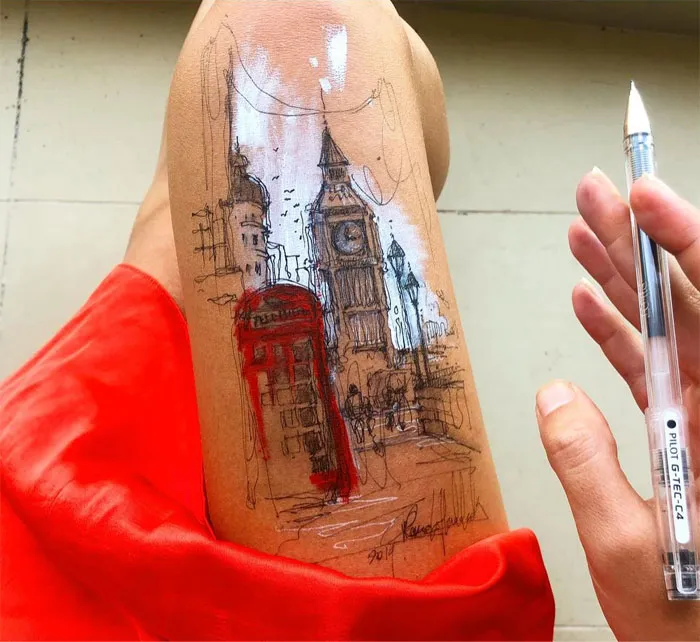 Artist Uses Her Own Thighs As A Canvas And Creates Stunning Ink Drawings (30 Pics)