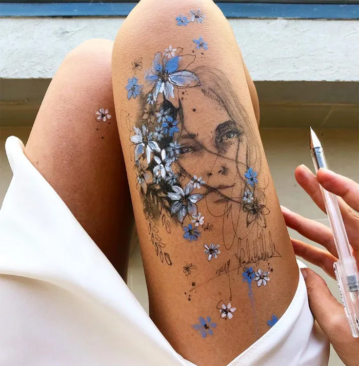 Artist Uses Her Own Thighs As A Canvas And Creates Stunning Ink Drawings (30 Pics)