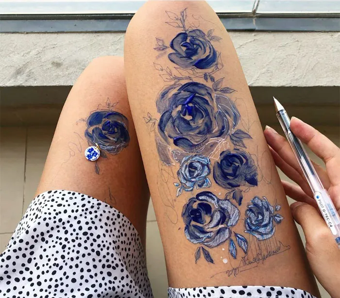Artist Uses Her Own Thighs As A Canvas And Creates Stunning Ink Drawings (30 Pics)