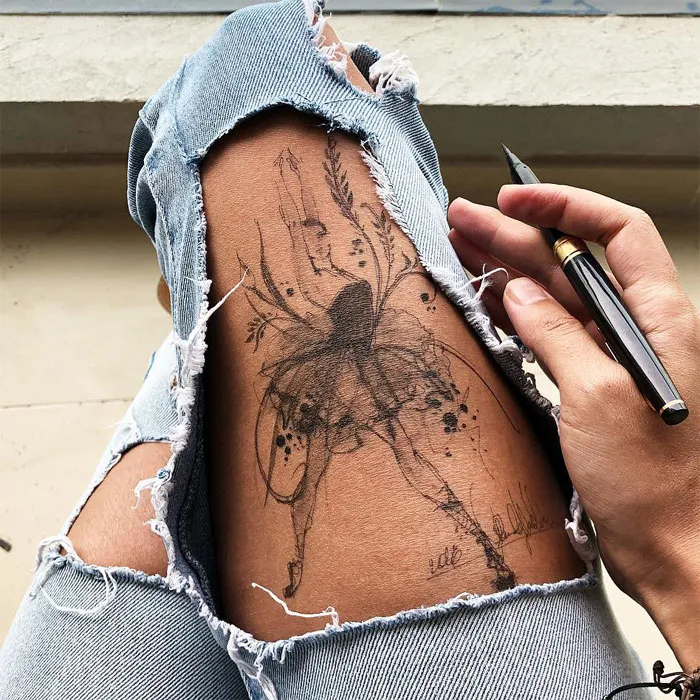 Artist Uses Her Own Thighs As A Canvas And Creates Stunning Ink Drawings (30 Pics)