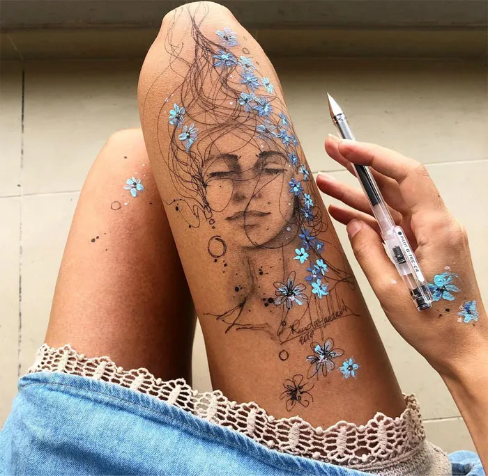 Artist Uses Her Own Thighs As A Canvas And Creates Stunning Ink Drawings (30 Pics)