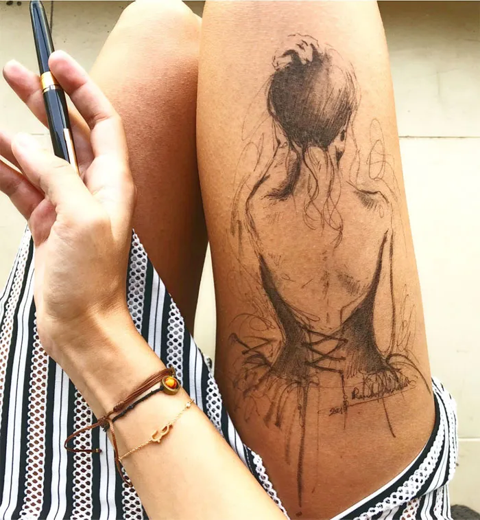 Esta artista usa sus propios muslos como un lienzo y crea increíbles dibujos a tinta