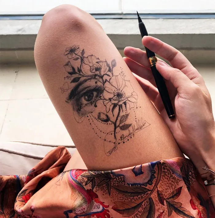 Esta artista usa sus propios muslos como un lienzo y crea increíbles dibujos a tinta