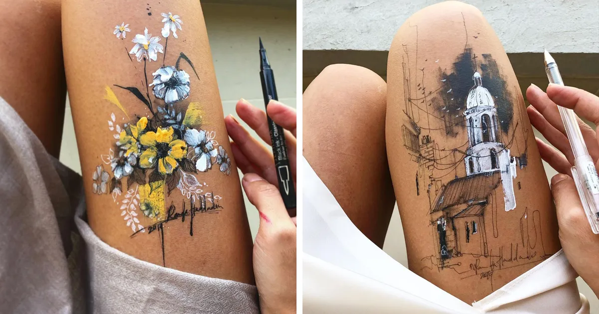 Esta artista usa sus propios muslos como un lienzo y crea increíbles dibujos a tinta