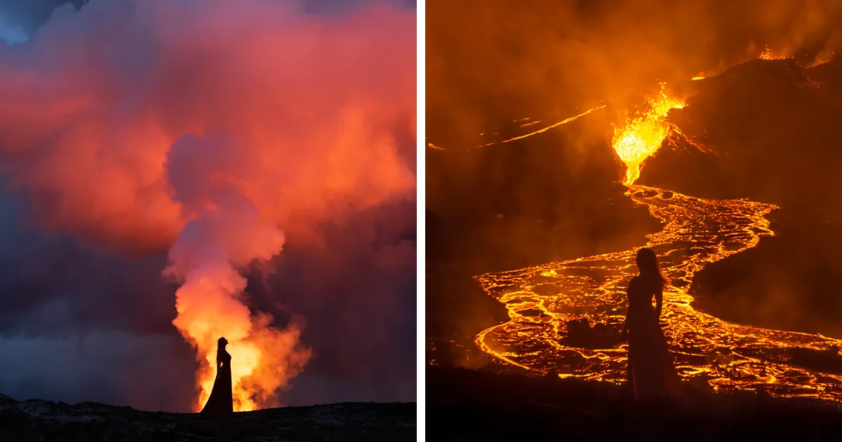 This Photographer Took 10 Mesmerizing Self-Portraits In Front Of The Erupting Fagradalsfjall Volcano