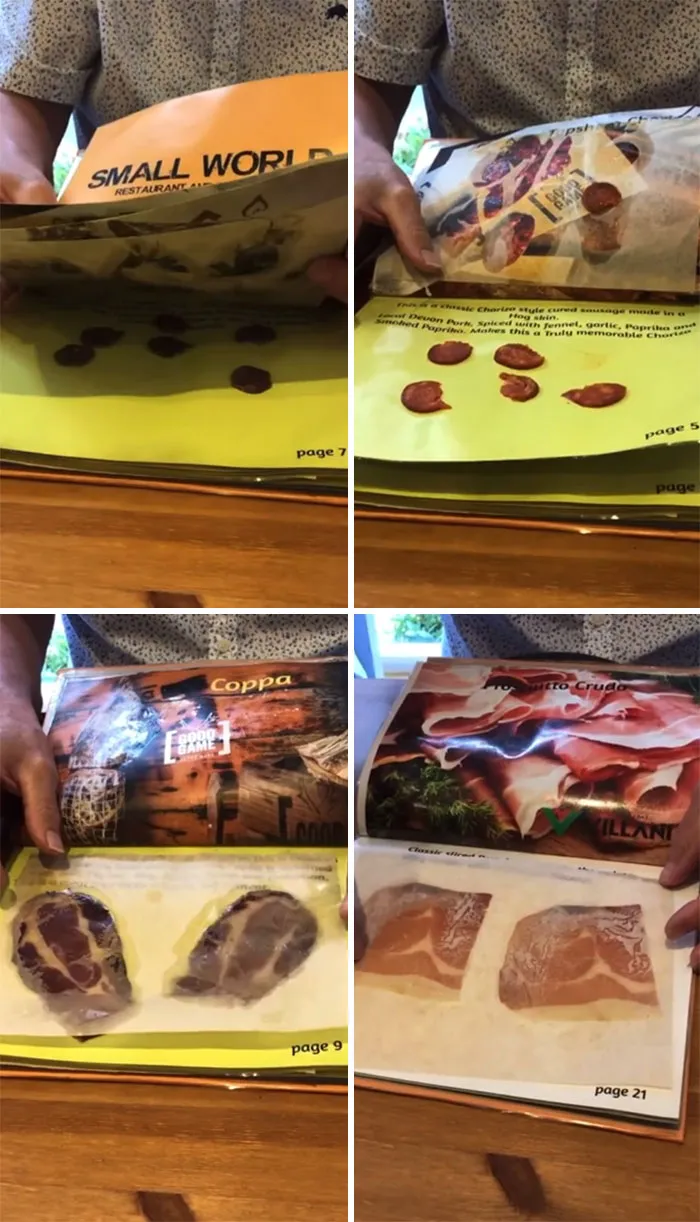 Un amigo mío fue a un restaurante y sus entrantes vinieron en un libro