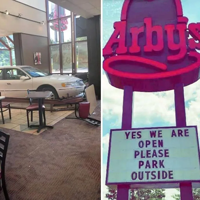 A Few Days Ago A Car Drove Through An Arby's. This Was Their Sign Today