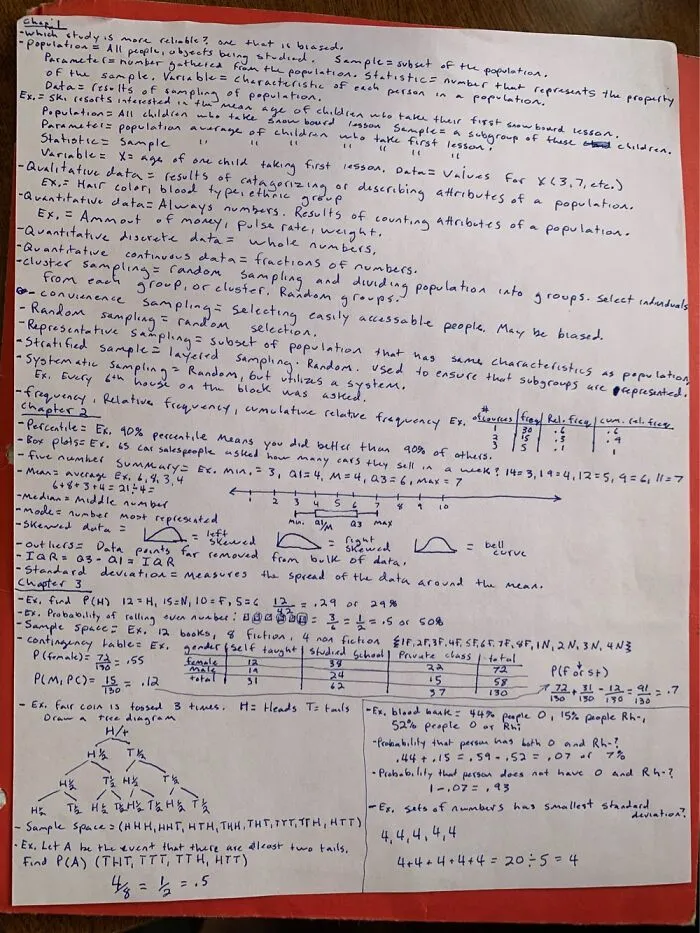 We Were Allowed One Piece Of Paper As A Cheat Sheet For My Statistics Exam.