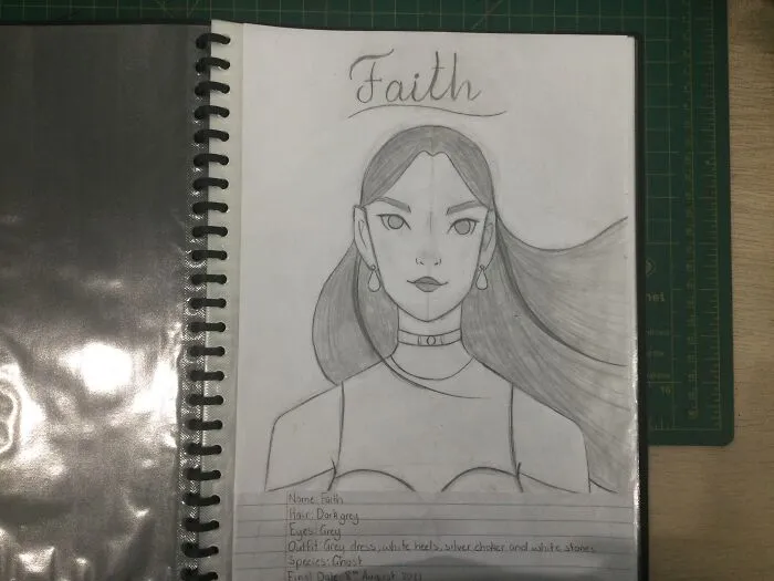My Oc Ghost, Faith Who I Redrew Recently (Don’t Mind The Bit At The Bottom; That’s Just Her Info)
