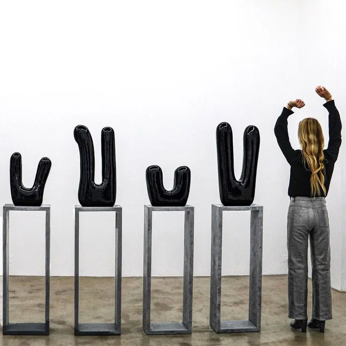Claudia Comte From Left To Right : Sculpture 1: Donatello (Italian Rabbit 3), 2019 Sculpture 2: Properzia (Italian Rabbit 4), 2019 Sculpture 3: Michelangelo (Italian Rabbit 5), 2019 Sculpture 4: Leonardo (Italian Rabbit 1), 2019