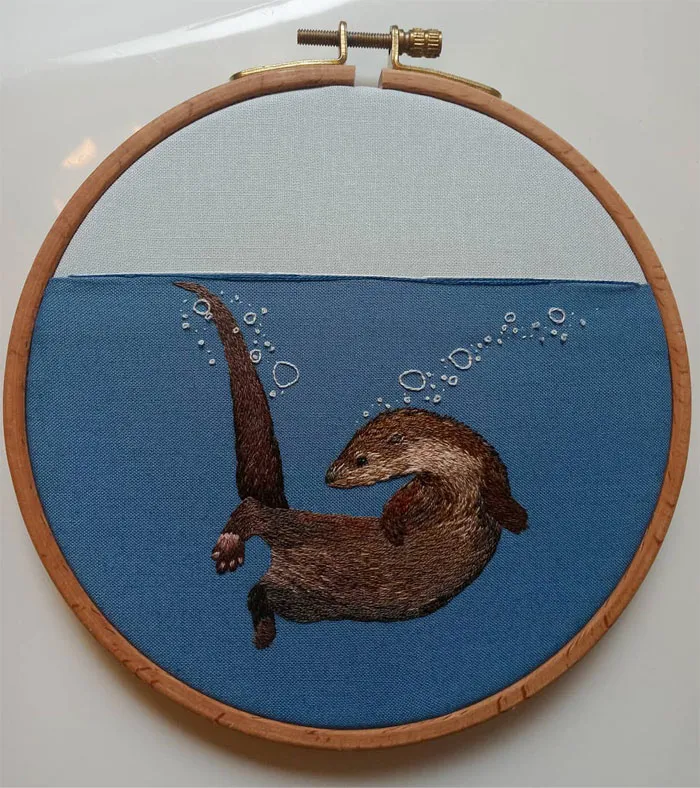 30 Cute Embroidered Pictures Of Water Animals Enjoying Being In Water By Artist Megan Zaniewski