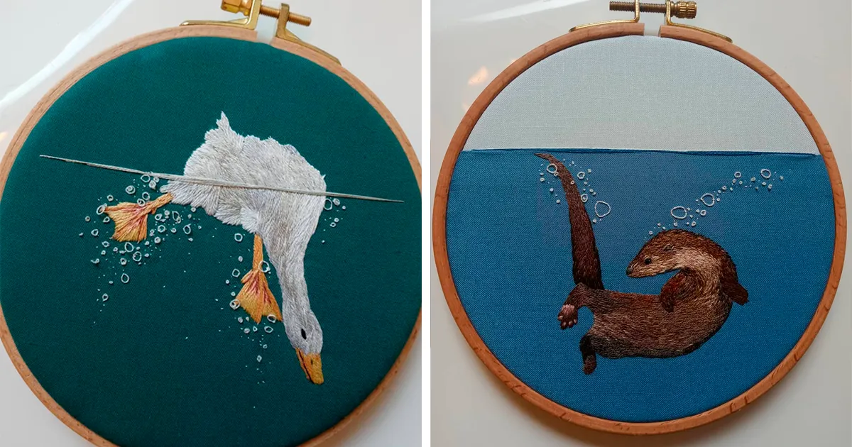 30 Preciosos bordados de animales acuáticos disfrutando del agua, por la artista Megan Zaniewski