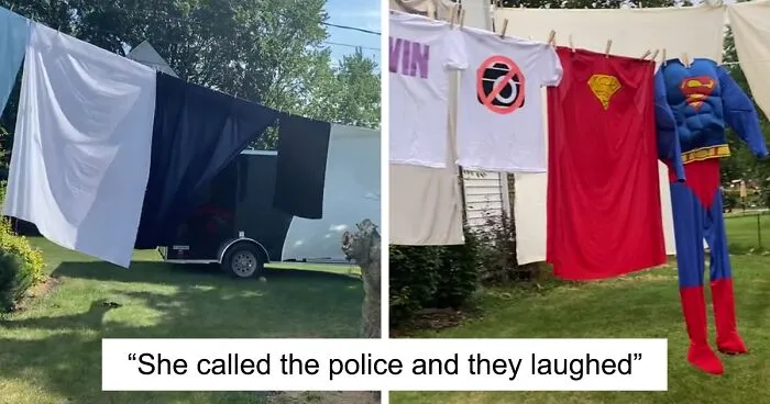 “She Called The Police And They Laughed”: Couple Hang Laundry Line To Block Neighbor’s View Of Their Home After She Installs 5 Cameras