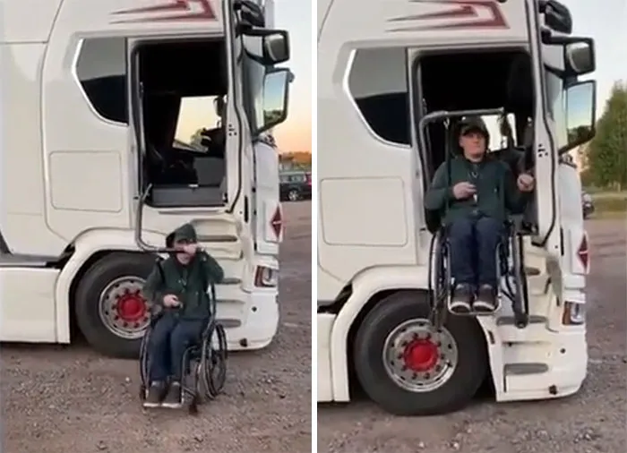 A Lift To Help This Truck Driver Get In Cab