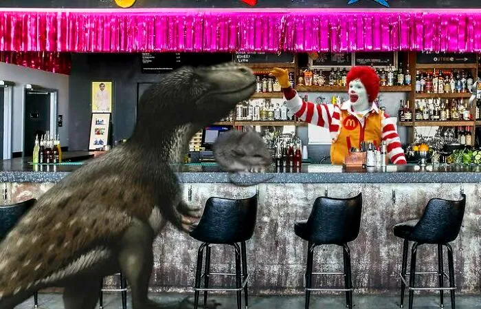 …a T-Rex And A Mouse Walk Into A Bar…