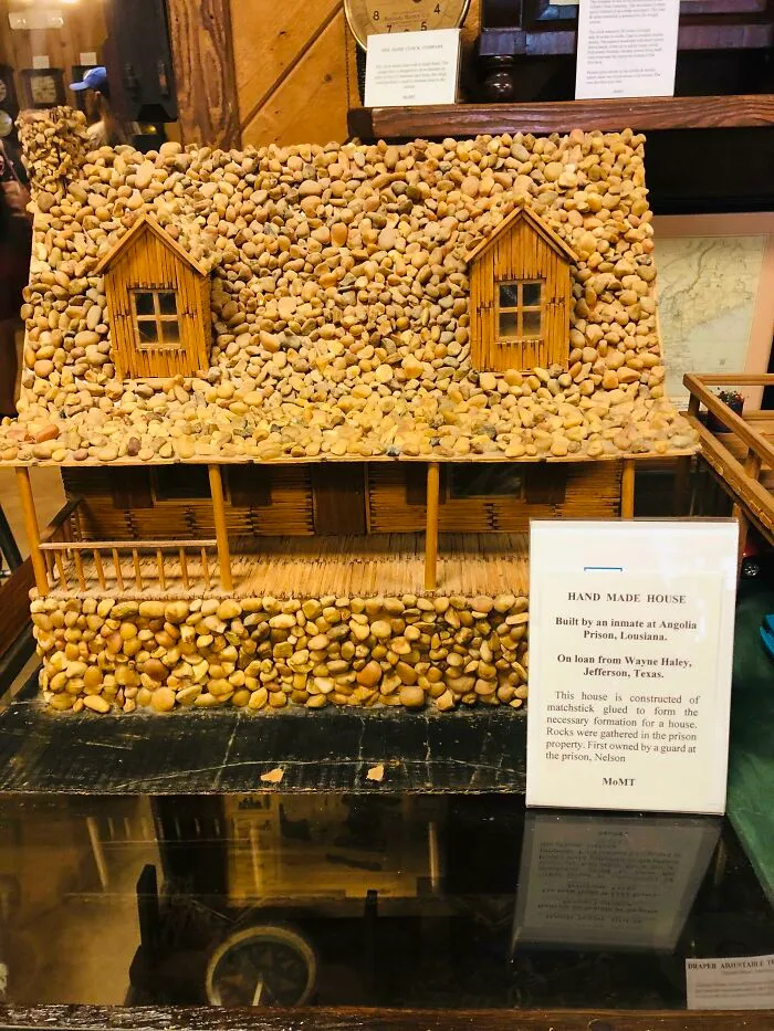 Found This In A Small Town Museum Today. Made By A Prisoner In Angola Prison Out Of Match Sticks And Pebbles From Prison Grounds