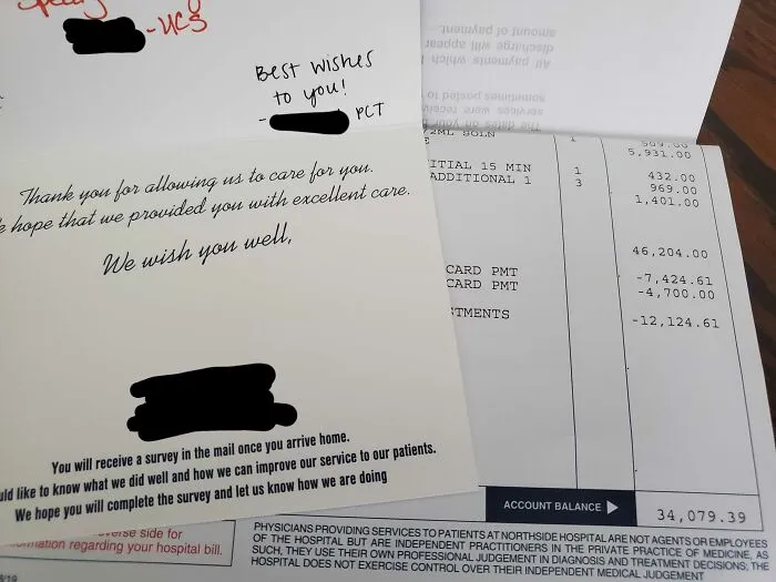 Got Our Hospital Bill On The Same Day That A Handwritten Thank You Card From My Wife's Nurses Arrived