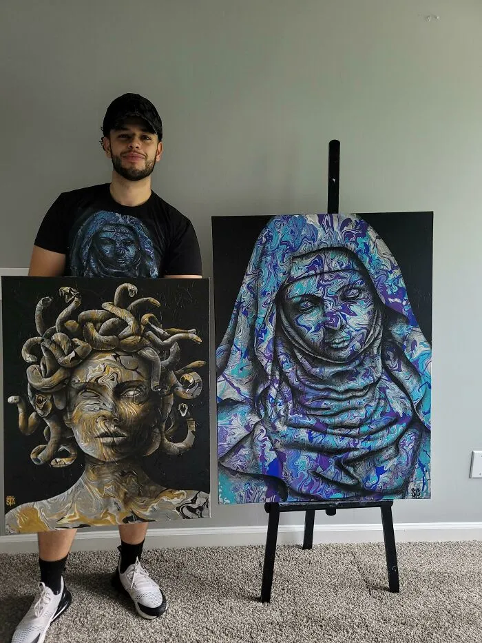 I Made These Two Pieces By Painting On Top Of An Acrylic Pour