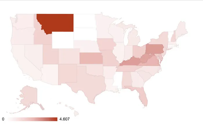 Capitol Insurrection Arrests Per Million People By State