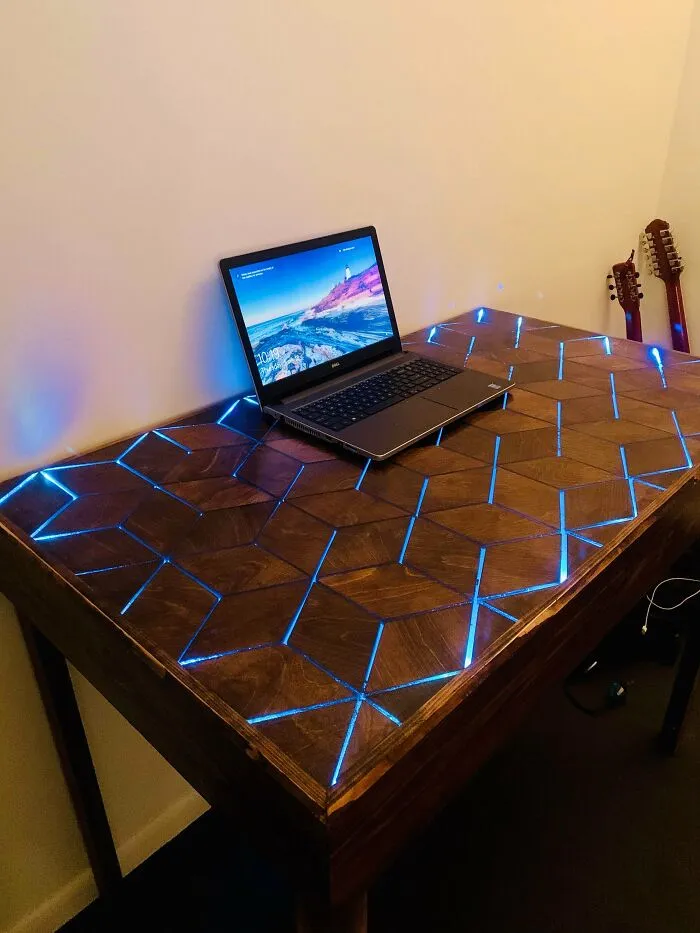 Wood / LED Desk I Made From Scrap Cuts. Probably My Favorite Commission To This Day