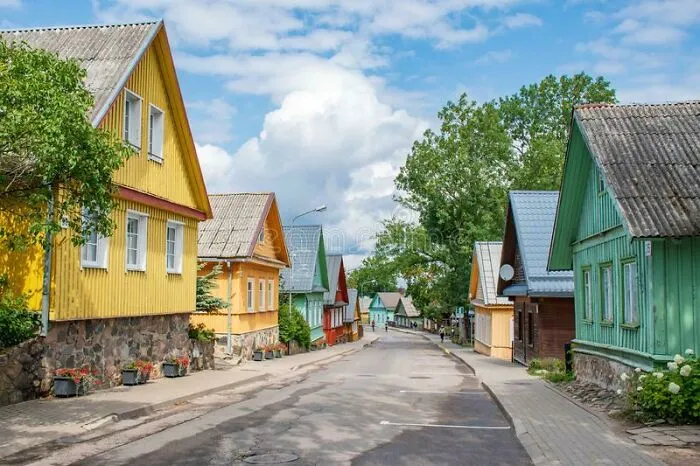 Traditional Old Wooden Houses In Trakai, Lithuania