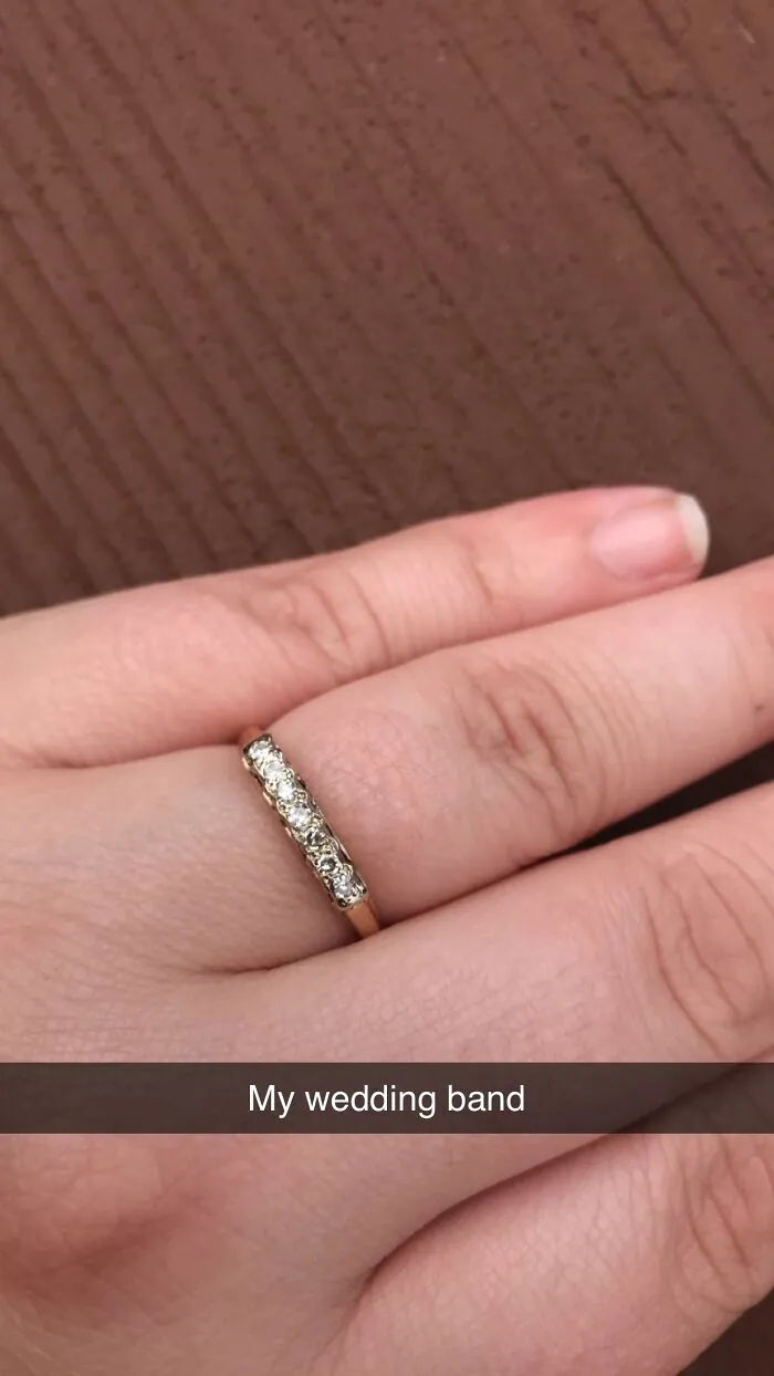 My Wedding Ring. My Husband Used His Grandmas Ring As My Wedding Band. After His Grandparents Where Married 40+ Yrs I Take It Has Our Good Luck From Them And Their Blessing. Lucky To Keep The Love Tradition Alive!