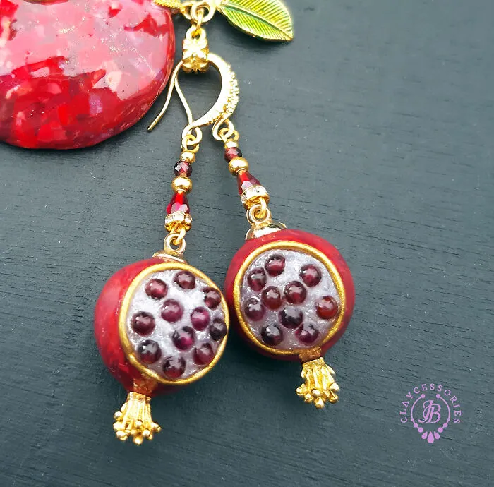 The Unusual Design Of Pomegranate Jewelry I Made Out Of Polymer Clay (20 Pics)