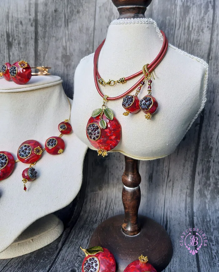 The Unusual Design Of Pomegranate Jewelry I Made Out Of Polymer Clay (20 Pics)
