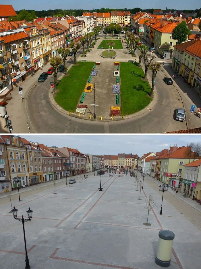 Town Square In Bartoszyce (Poland) Before And After