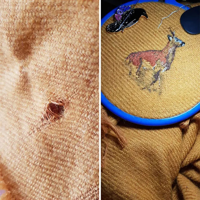 Snagged My Scarf So I'm In The Process Of Fixing It With A Roe Deer. Scarf Was £2 (I Think) Second Hand And I've Already Spent A Few Hours On The Deer But Idc Cause I Love It Even More Now