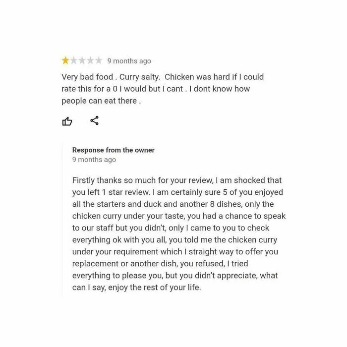 30 Times Restaurants Left Hilarious Replies Under Bad Reviews, Shared By This Instagram Page (New Pics)