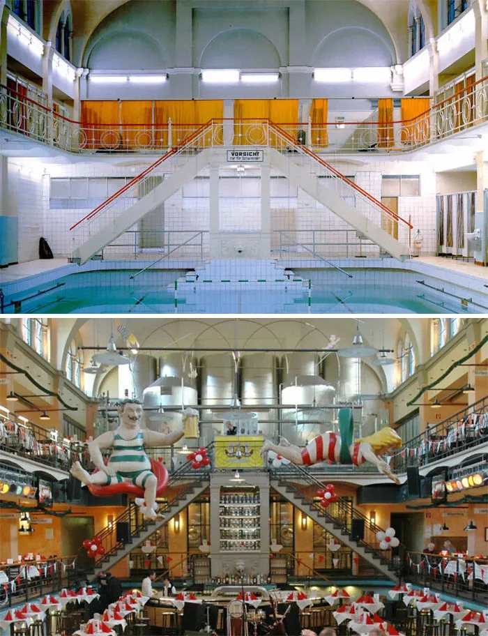 A Former Public Bath In Wuppertal, Germany, Now A Brewery And Beer Hall. 1993 vs. 2019