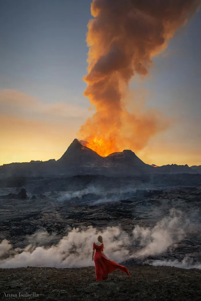 This Photographer Took 10 Mesmerizing Self-Portraits In Front Of The Erupting Fagradalsfjall Volcano